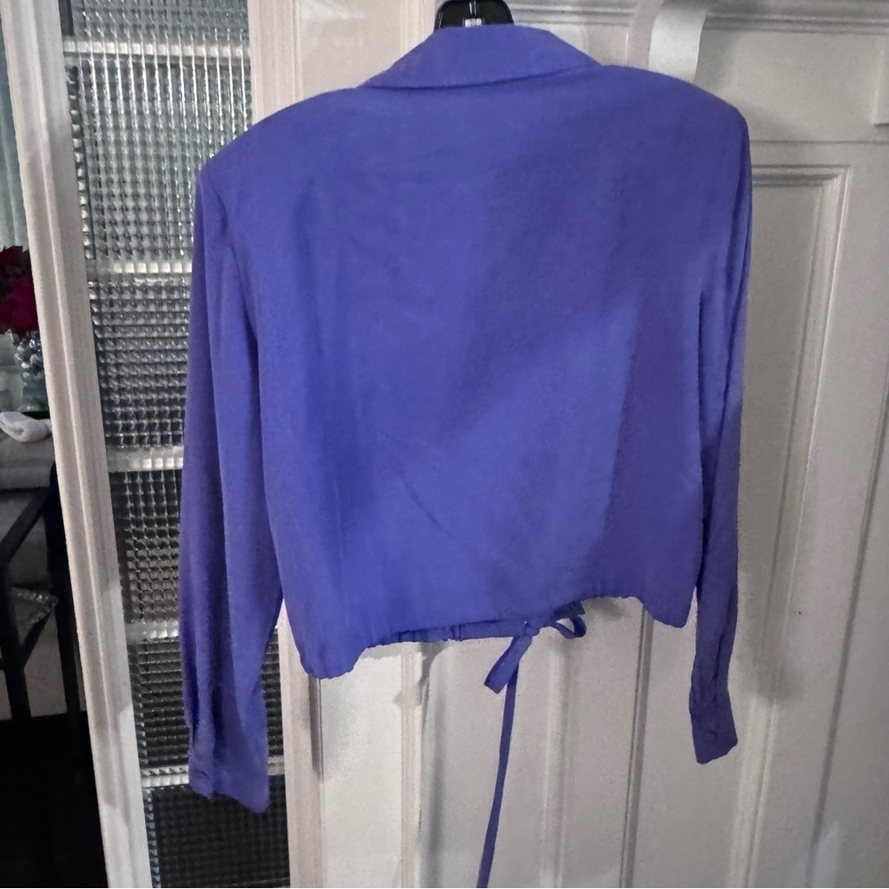 Arianna Papell Women’s 100% Silk Button Up Blouse Drawstring Waist Blue Size 10 View 3